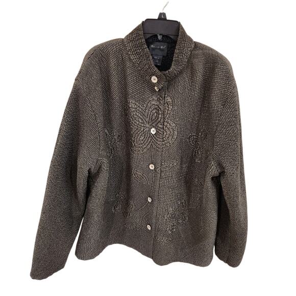 Tally Ho Jacket Women Plus 2X Button Up Dark Olive Textured Embossed Lightweight - Picture 1 of 10